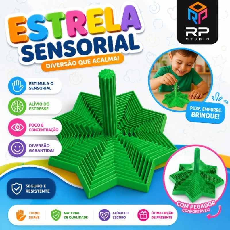 Brinquedo Sensorial Montessori Estrela Antiestresse Fidget Toy Educativo Coordenação Motora e Concentração Infantil