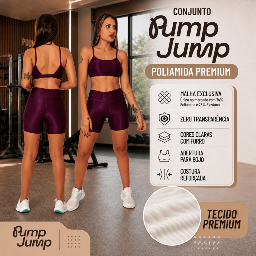 Conjunto Fitness Feminino Top Fita + Bermuda Meia Coxa Micro Canelada Poliamida Premium Academia