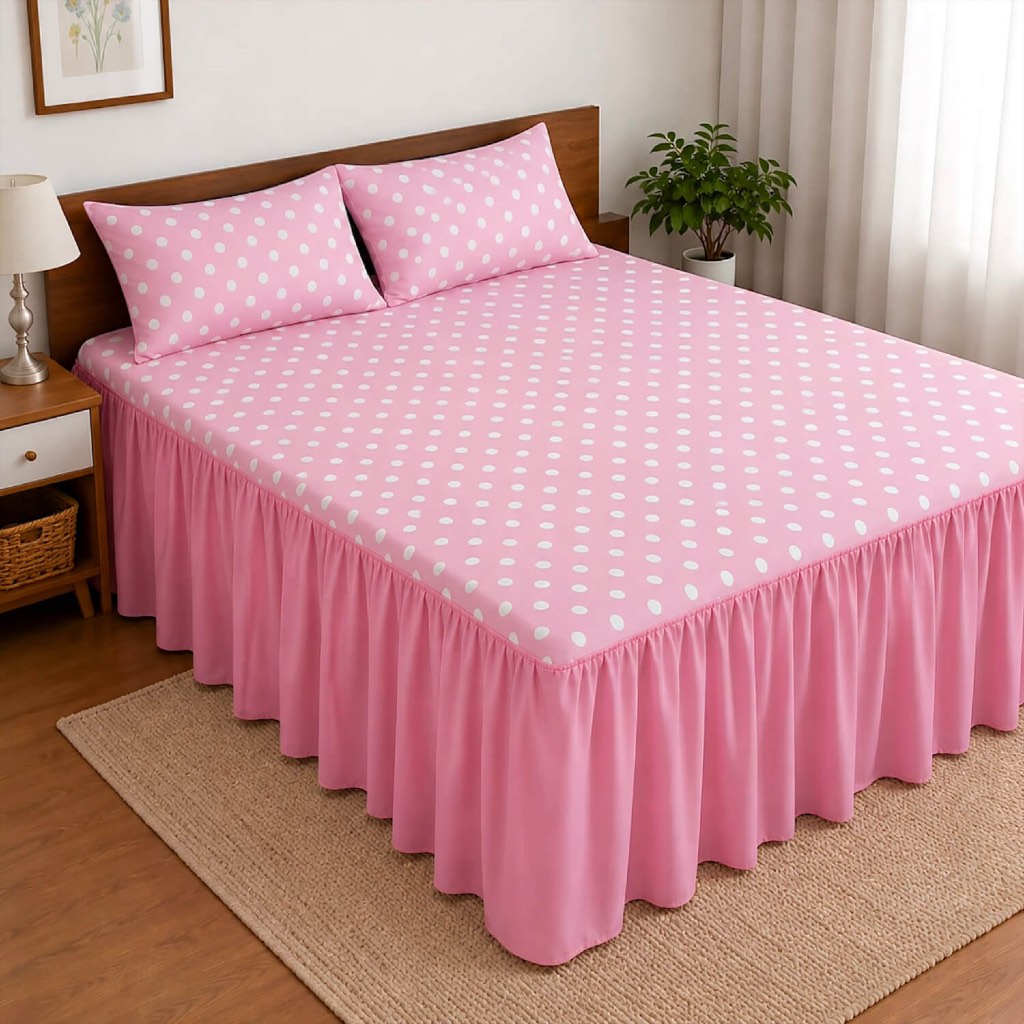 Lençol Colcha Cama Queen Em Malha Com Babado E Fronhas 3pçs Vermelho Cereja
