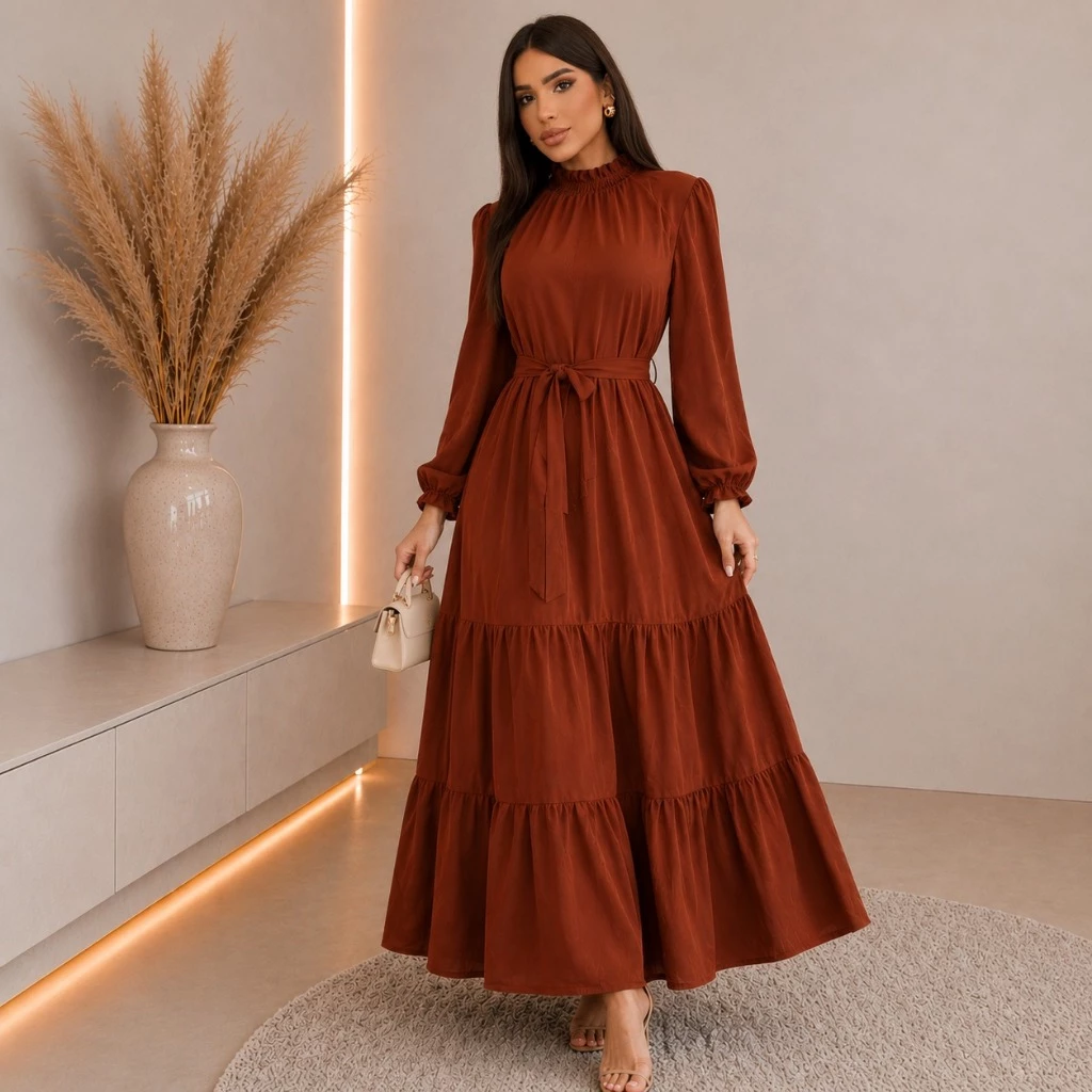 Vestido Feminino Manga Longa Gola Alta Tecido Duna Premium Moda Cristã Evangélica Elegante P ao GG — imagem 1