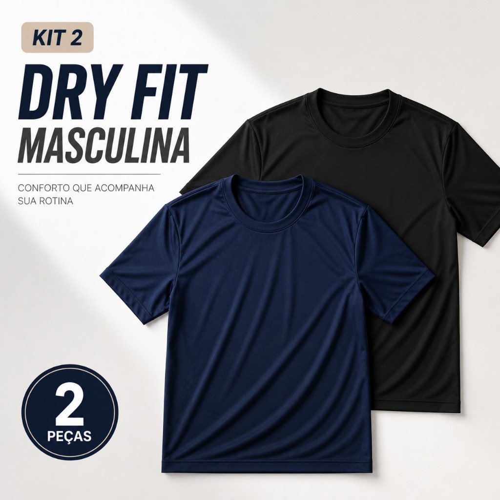 Kit 2 Camisetas Dry Fit Masculina Treino Academia Fitness Esportiva Tecido Leve Premium