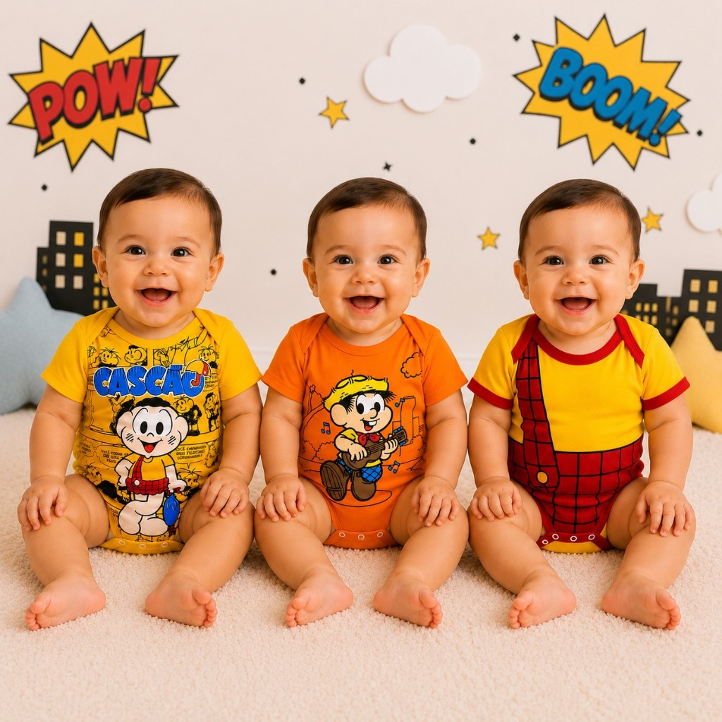Body Bebe Temático Mesversario Turma Da Monica Cascão e Chico Bento
