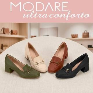 Sapato Feminino Scarpin Social Modare Ortopédico Confortável Salto Bloco Médio Detalhe Fivela Dourada Original