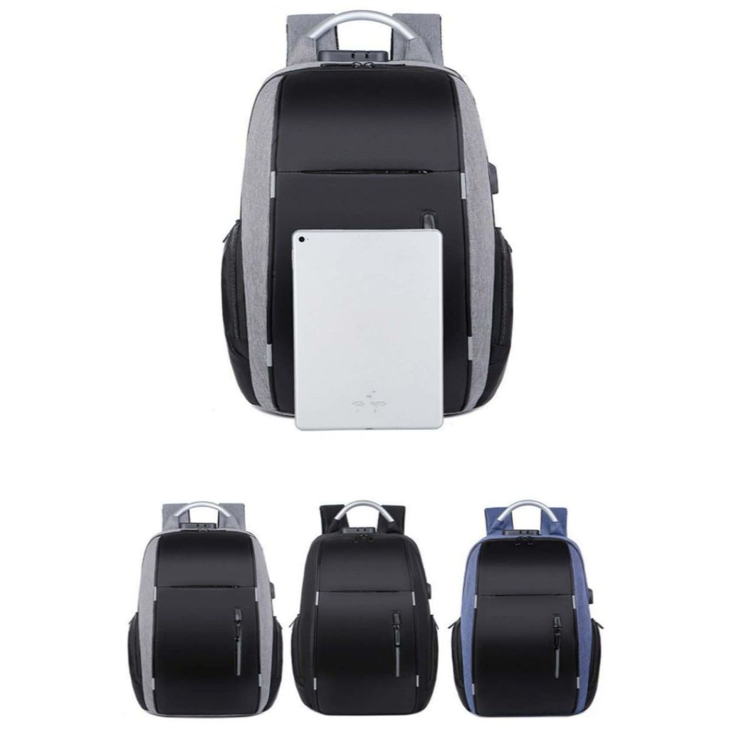 Mochila Notebook Impermeável Anti Furto Alça Reforçada Cadeado Saida Cabo Aux Usb Fone Ouvido
