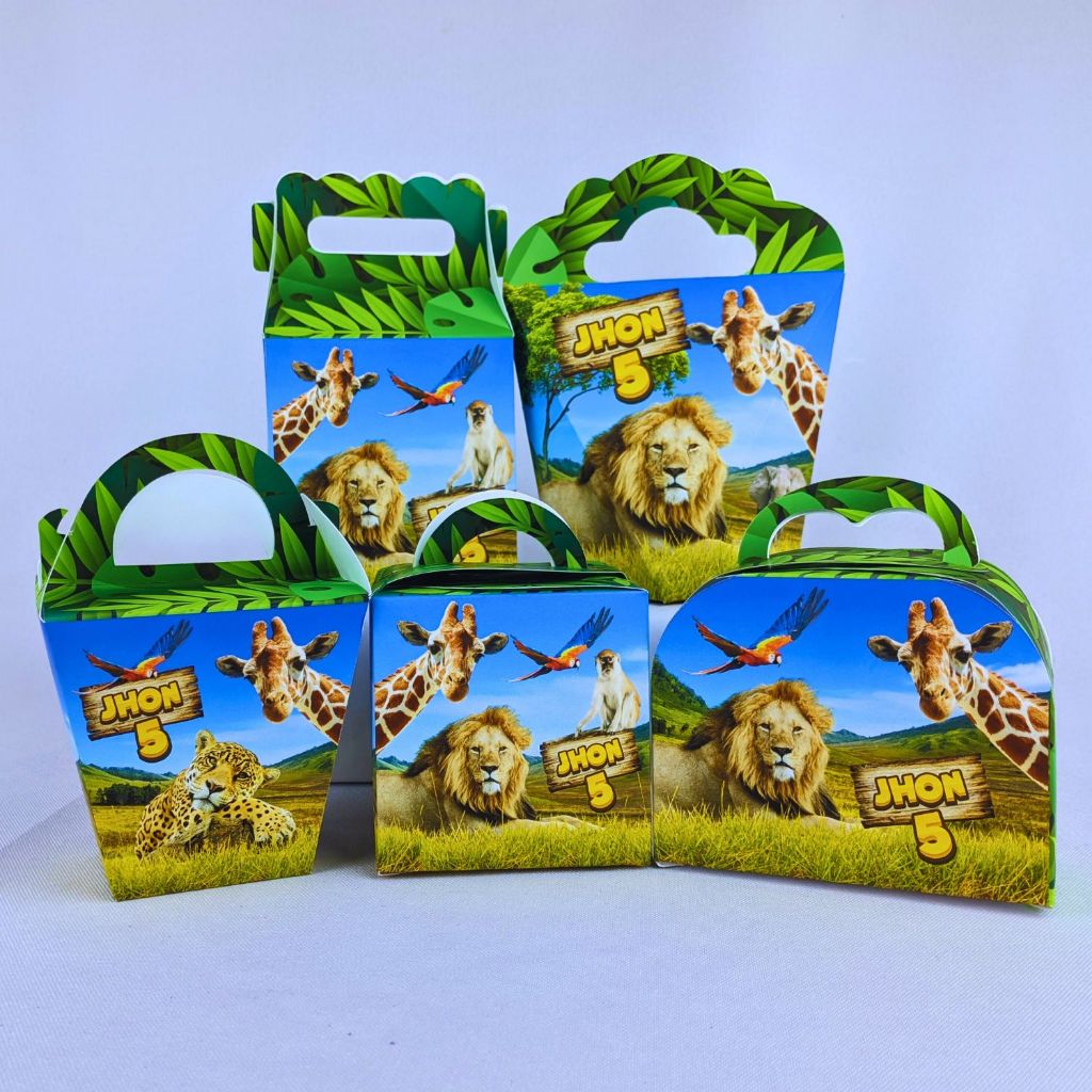 Kit 10 a 50 Caixinhas Personalizadas Com Alça Lembrancinhas Safari Realista Festa Aniversario Festinha Lembrança