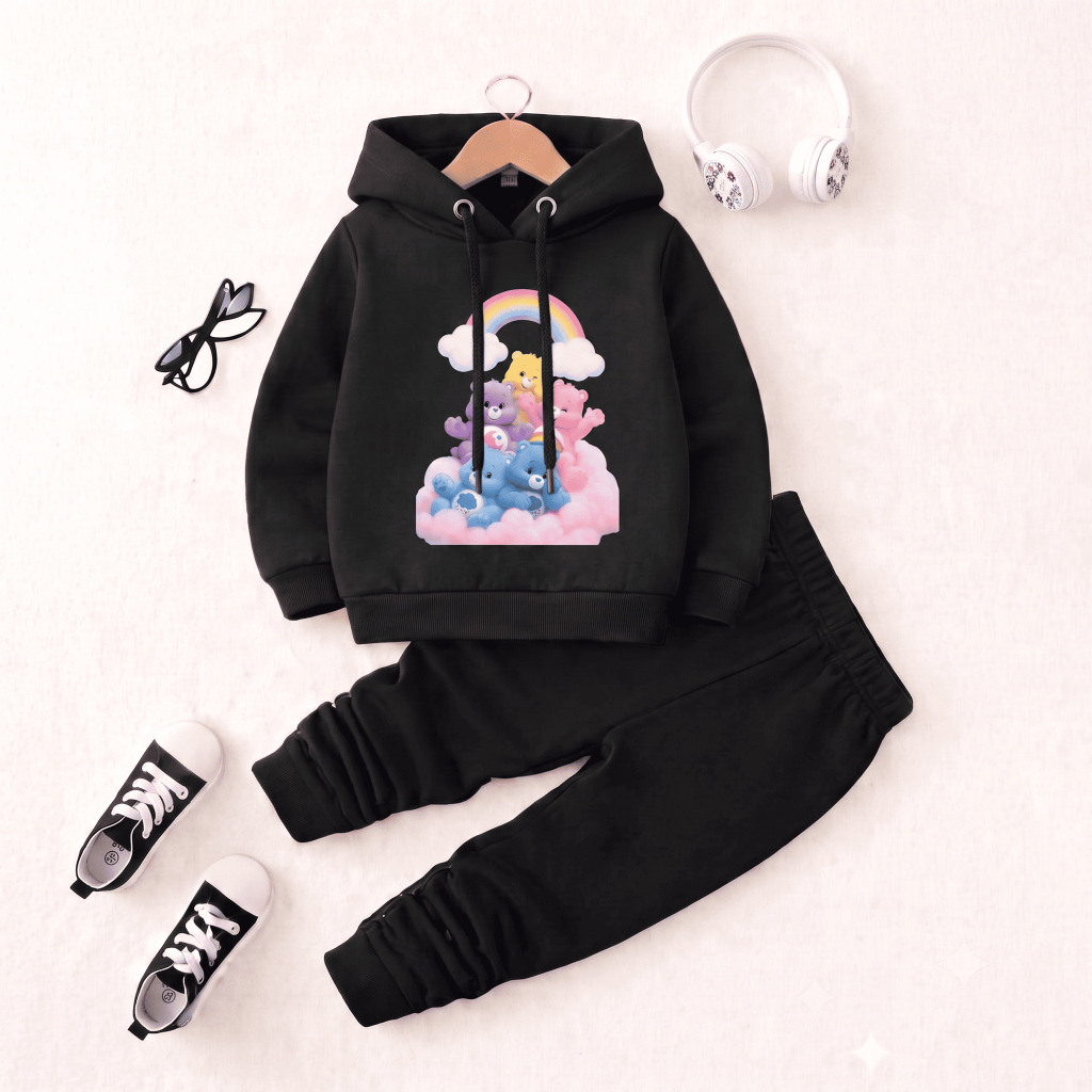 Conjunto Moletom Infantil Estampado Ursinhos Canguru Algodão Com Capuz Casual Confortável
