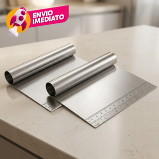 Kit Espátula Reta Inox De Cozinha Corta Raspa Cabo Tubular Para Massas Legumes Chocolate