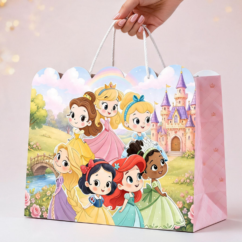 ENVIO RÁPIDO - Sacolinha Personalizada Princesas  | Sacolinha Festa Princesas cute - Pegue-e-monte