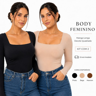 Body Feminino Manga Longa Decote Quadrado Suplex Conforto e Estilo Para seu Verão Moderno Dia & Noite