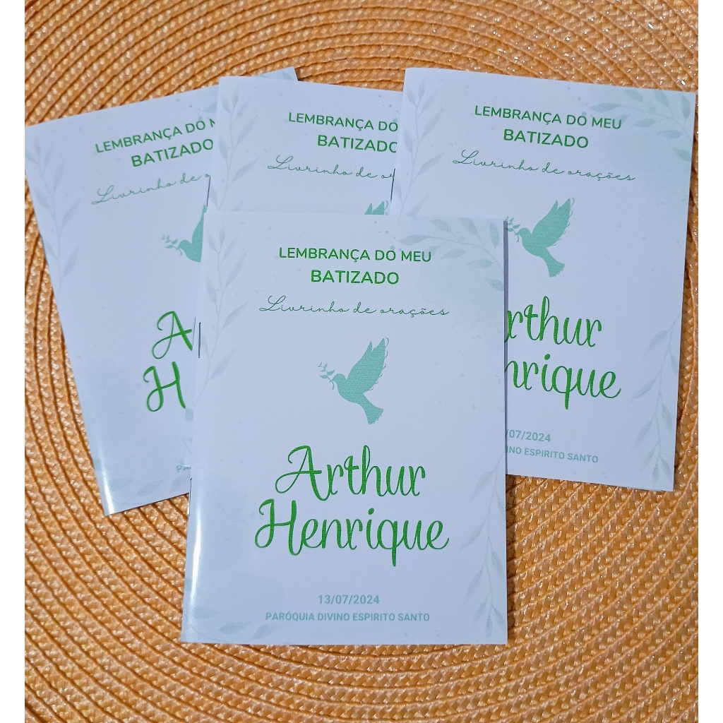 Livrinho de Orações Personalizado Infantil Lembrancinha Batizado Batismo Verde