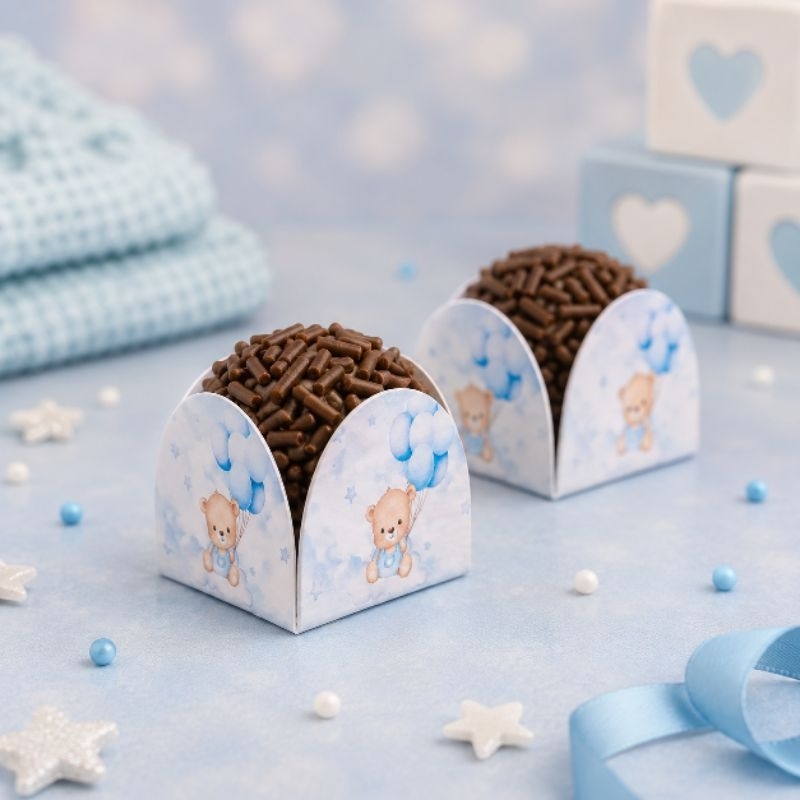 50 Forminhas Brigadeiros 4 Pétalas Ursinho Chá Revelação
