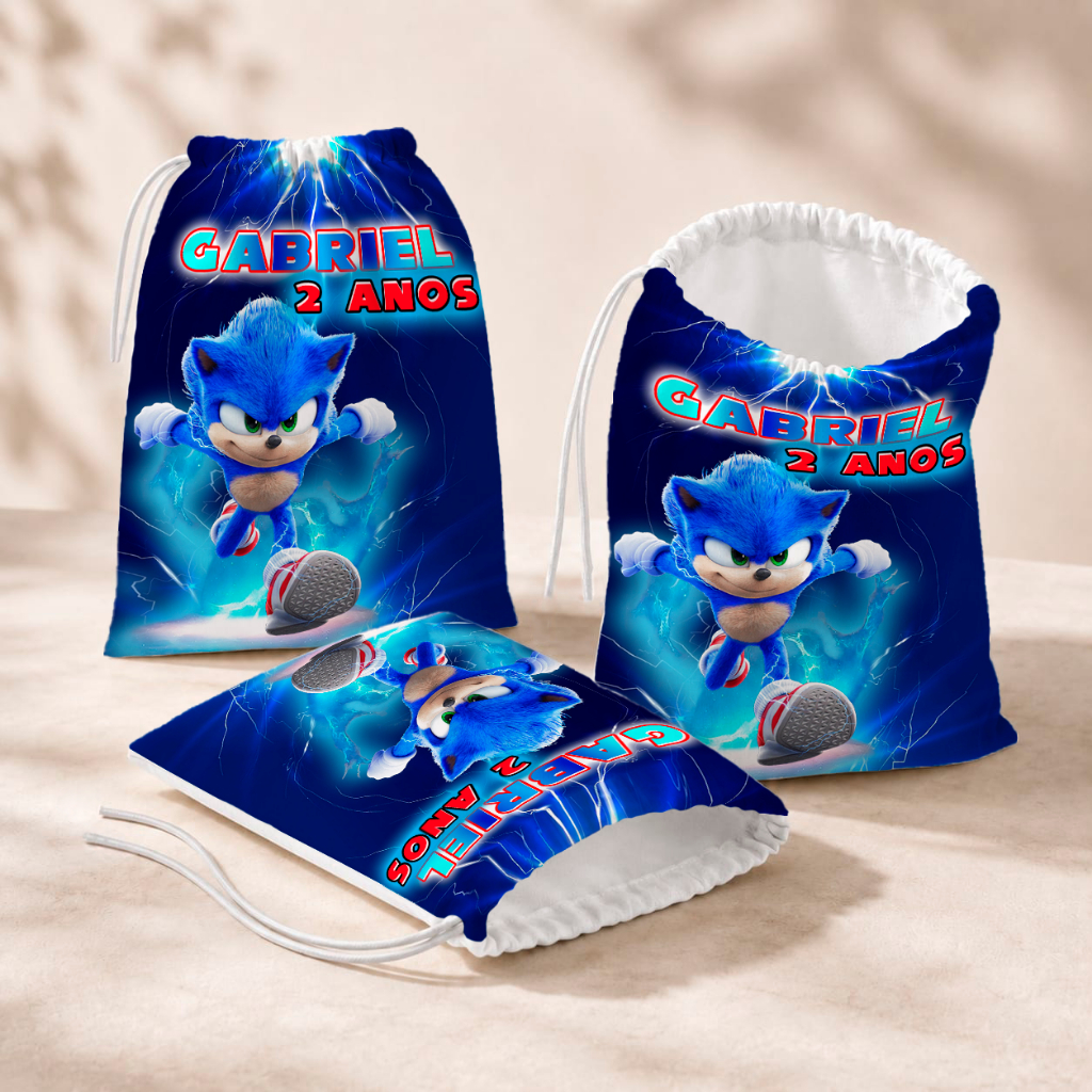 20 Sacolinhas Personalizada Festa Infantil 18x26 Aniversário Lembrancinha Sonic Filme M2