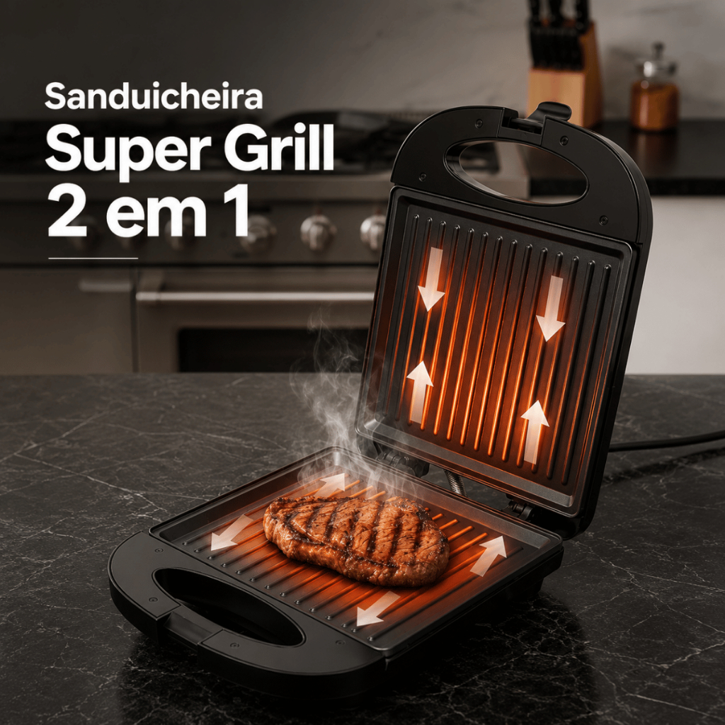 Sanduicheira Misteira Grill Elétrica Sumay 1200W Preto Para 4 Sanduíches Chapa Grande 220V Perfeita Para Sua Cozinha