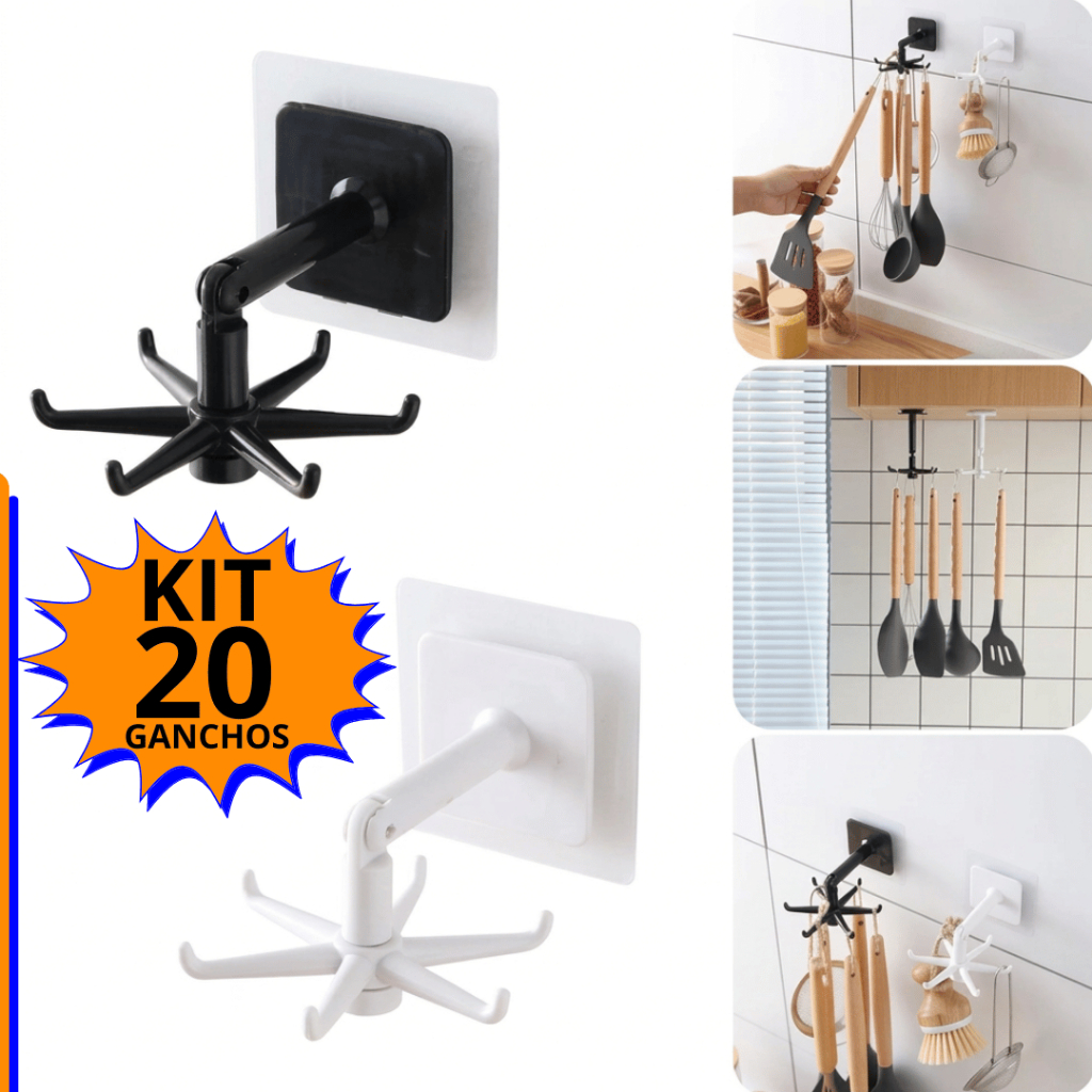 kit 5  gancho suporte multi utilidades para casa cozinha utensilios rotativo articulado encaixe facil