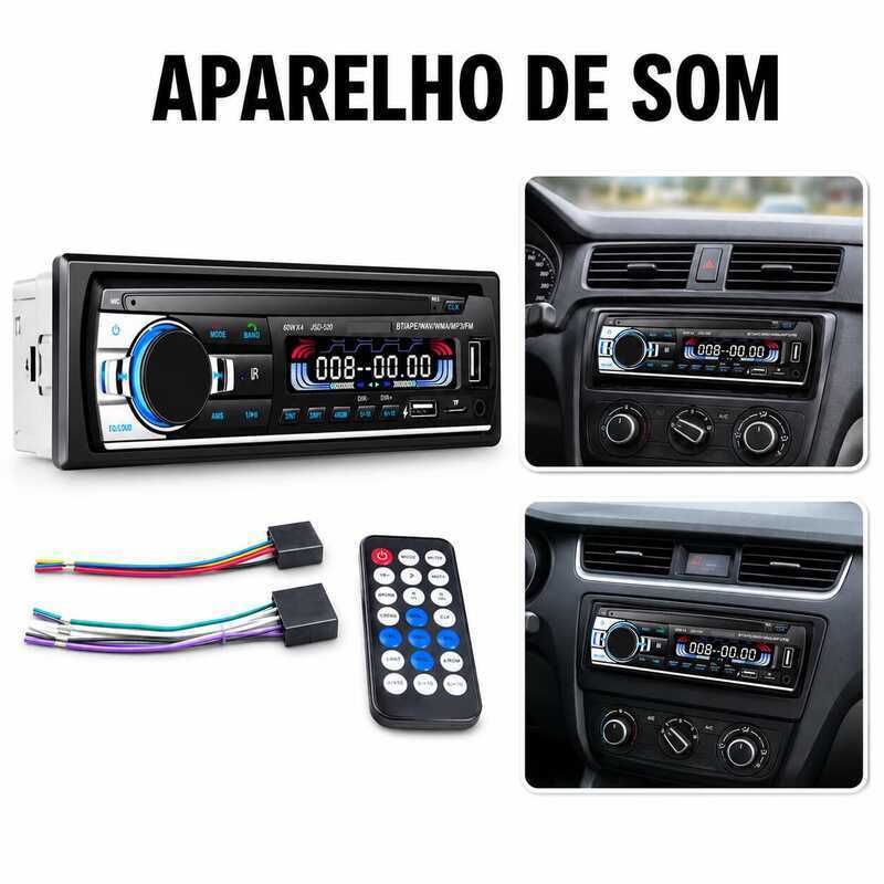 Aparelho De Som Automotivo Rádio 25W De Carro Bluetooth Pendrive SD Rádio Aux In Mp3 Player Multicolor Visor Led JSD-520
