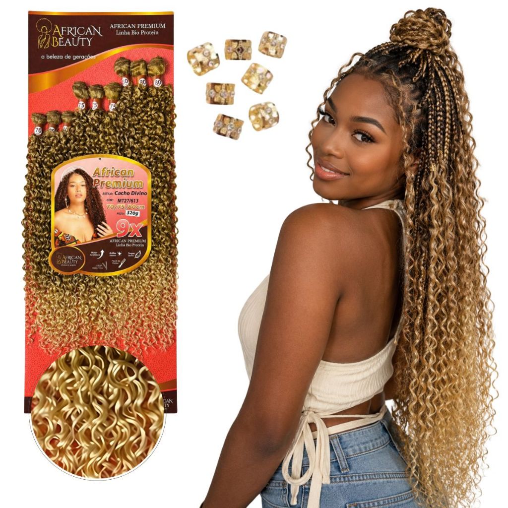 Cabelo Bio Fibra Cachedo Entrelace 320g 80cm African Beauty Lemonade Braids