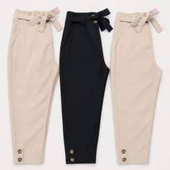 Calça Pantacourt de Linho Feminina Cintura Alta Social Elegante com Botões