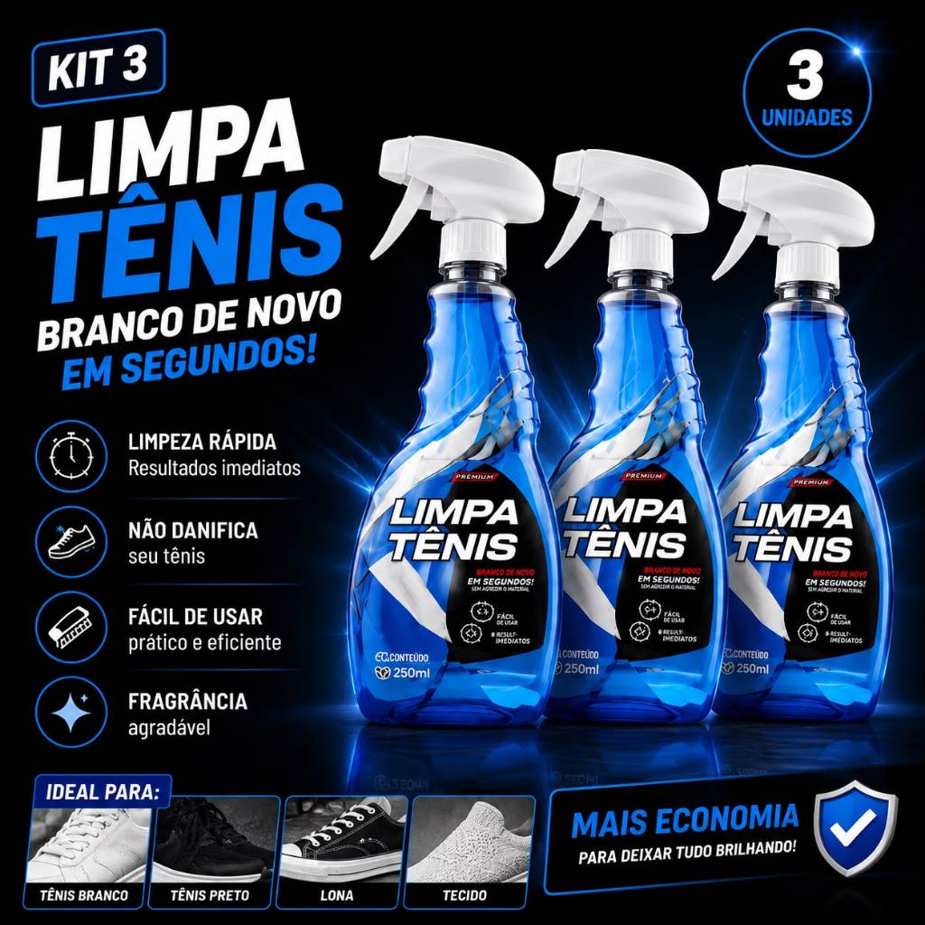 Kit 3 Limpa Tênis Spray 500ml Limpeza Profunda Limpa Sapato Branco Sola Camurça Couro Provita