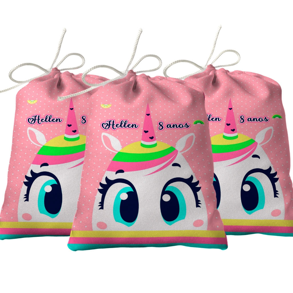 Sacolinha Lembrancinha Festa Aniversário Surpresa Tecido Personalizado Unicórnio Puket