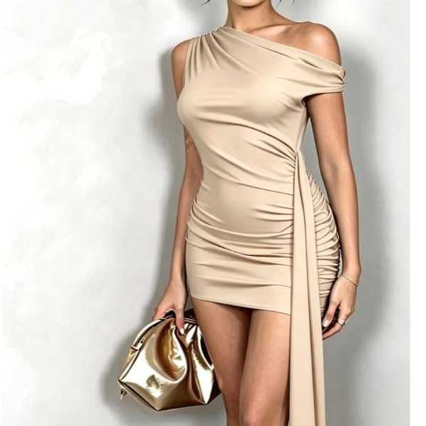 vestido feminino curto suplex primiun honbros descubiertos inclinado fruncida con laso y cenida a corpo moda gringa