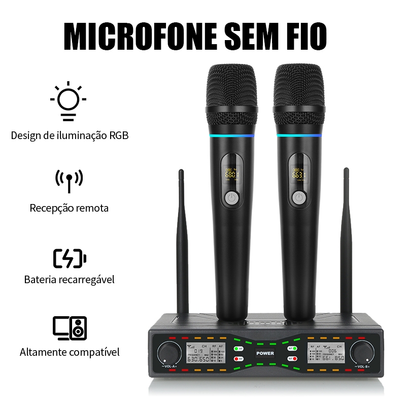 Microfone Sem Fio RU-G2 Profissional UHF Duplo Sistema Composto Receptor para Karaokê  Apresentações