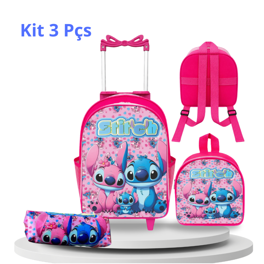 Kit Mochila Escolar Infantil  Carrinho Rodinhas  Lancheira  Estojo 3 Peças