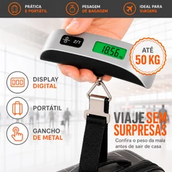 Balança Digital de Bagagem Até 50kg com Visor Digital para Mala Bolsas Sacolas