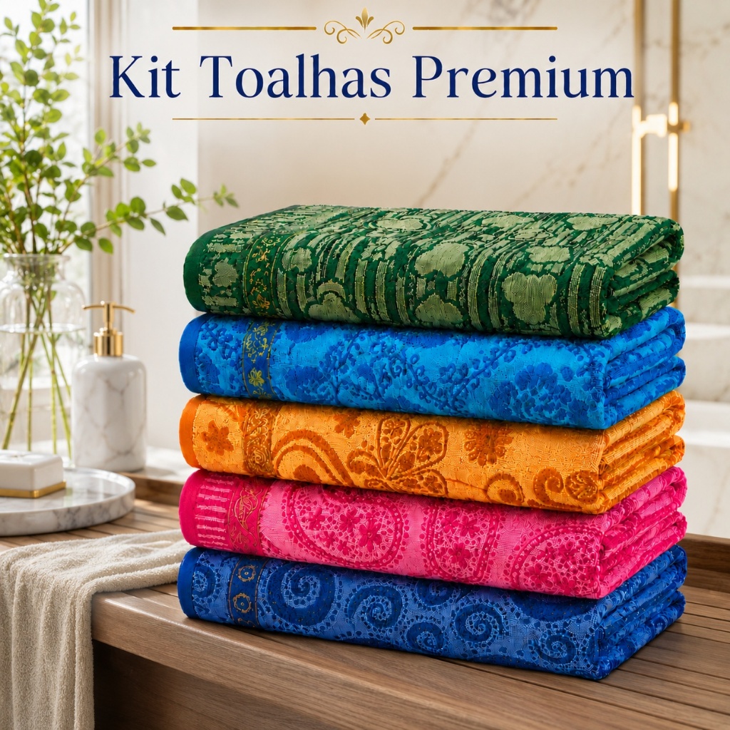 Kit Toalhas de Banho Premium 70x140 Estampadas Toque Macio Alta Absorção Cores Variadas Hotel Elegante