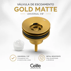 Válvula De Escoamento Para Banheiro 7/8" Universal Com Tampa Gold Matte Celite