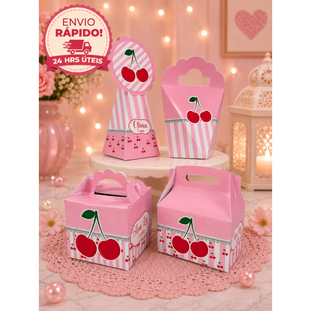 Kit Caixinhas Personalizadas Cerejinha | Lembrancinha Festa Infantil | Pegue e Monte