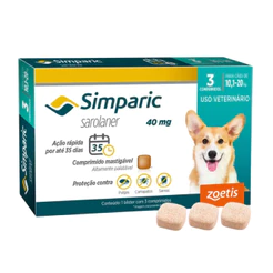 3 Comprimidos Simparic para Cães de 10,1 a 20 Kg (40 mg) Antipulgas e Carrapatos VENC FEV.27