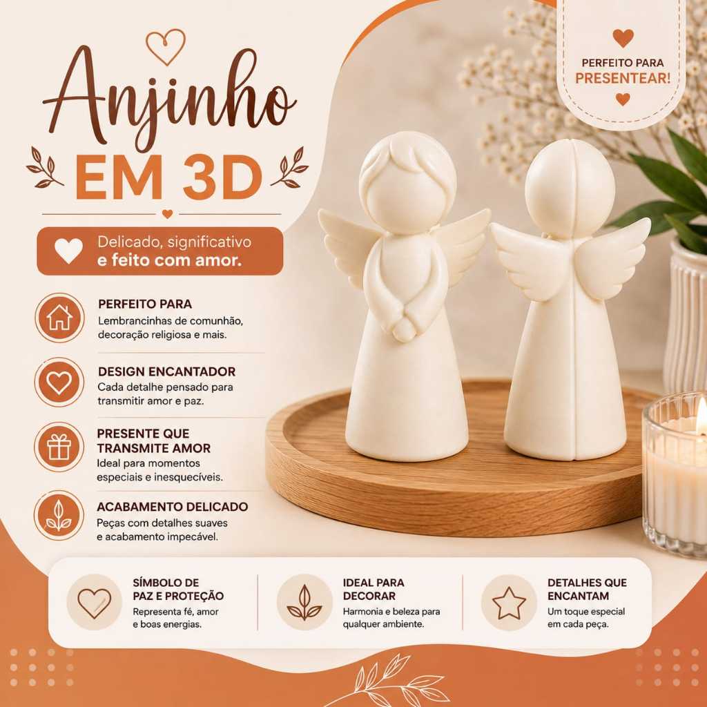 Anjinho Decorativo em Impressão 3D | Lembrancinha Batizado, Maternidade, Comunhão e Decoração Religiosa