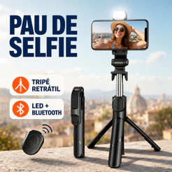Bastão Pau de selfie Tripé Retrátil Com Luz LED Controle Bluetooth Celular FLUX