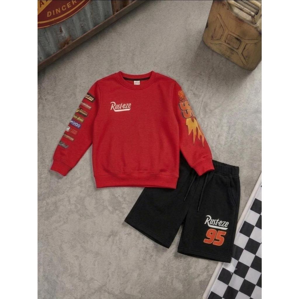 Conjunto Infantil Relâmpago McQueen Moletom Blusa e Bermuda Confortável Macio Menino Personagem