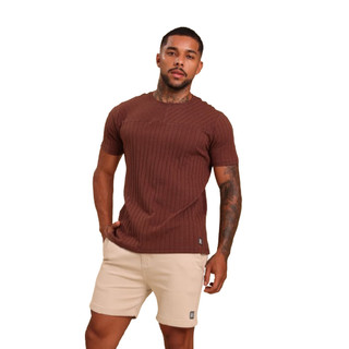 Camiseta Gola Careca Casual Reta Texturizada Com Elastano , Revesst Jeans.