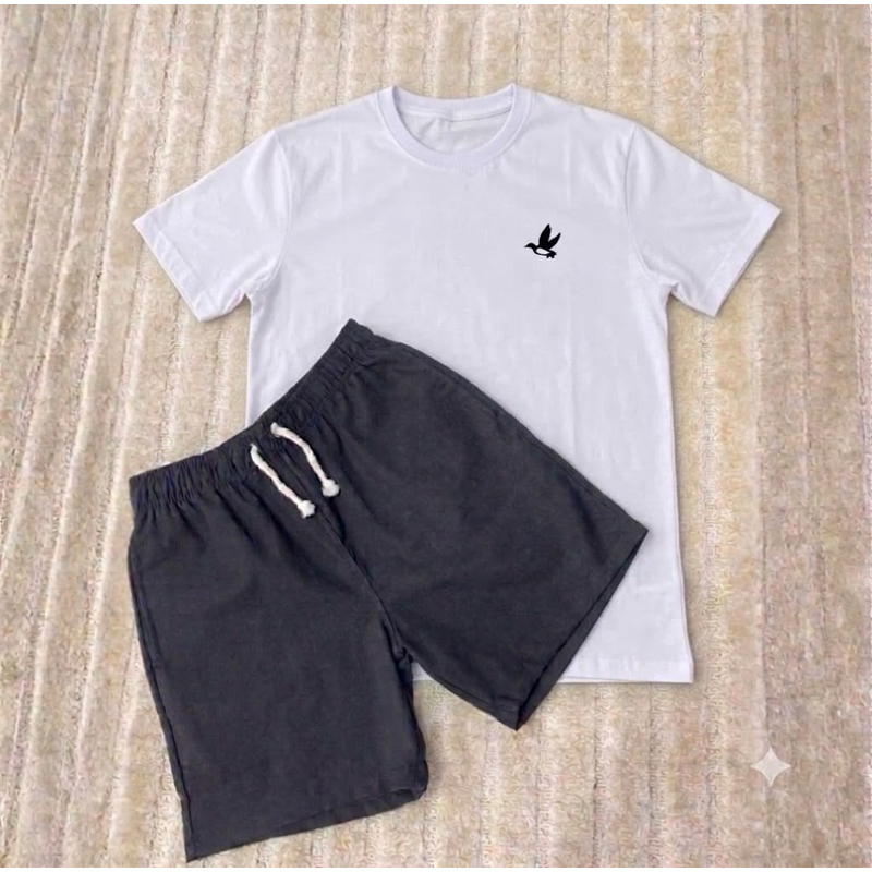 Kit Camiseta Masculina estampada + Bermuda de Linho Casual. conjunto pra todos os lugares e ocasiões