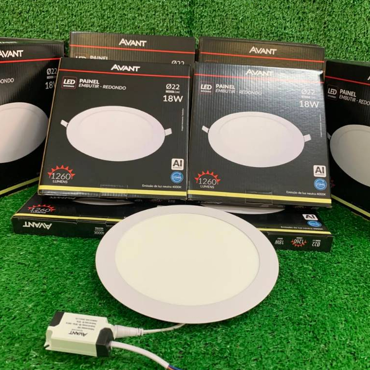 Luminária Painel LED Embutir Redondo Avant 22x22 18W 6500K Branco Frio