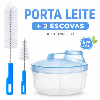 Kit Com 2 Escovas de Limpeza + Porta Leite em Pó Para Bebê