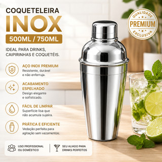 Coqueteleira Inox 500/750ml Para Drinks Bebidas Sucos Caipirinha Bar Filtro Integrado Bartender