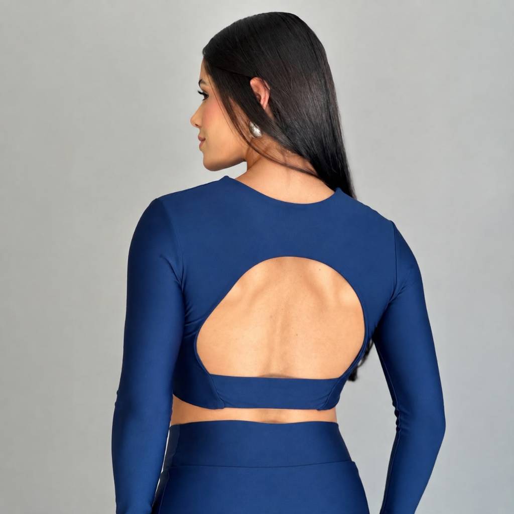CROPPED MANGA LONGA costas vazada fitness academia e treino feminino
