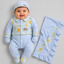 Saída de Maternidade Menino Enxoval Bebê RN 5 Peças 100% Algodão Antialérgico Macio Confortável Completo Presente