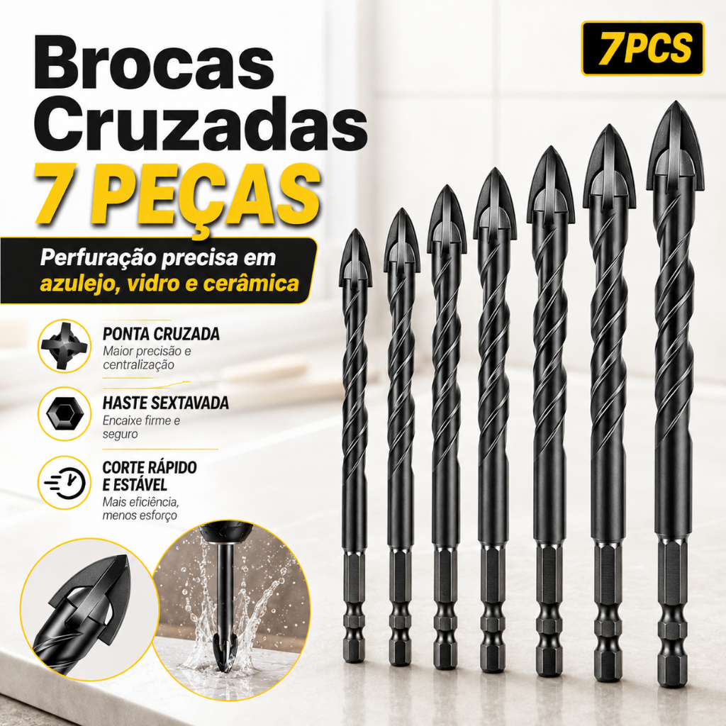 Kit 7 Brocas de carboneto Triangular Titânio Profissionais 3-12mm Para Fura Tudo