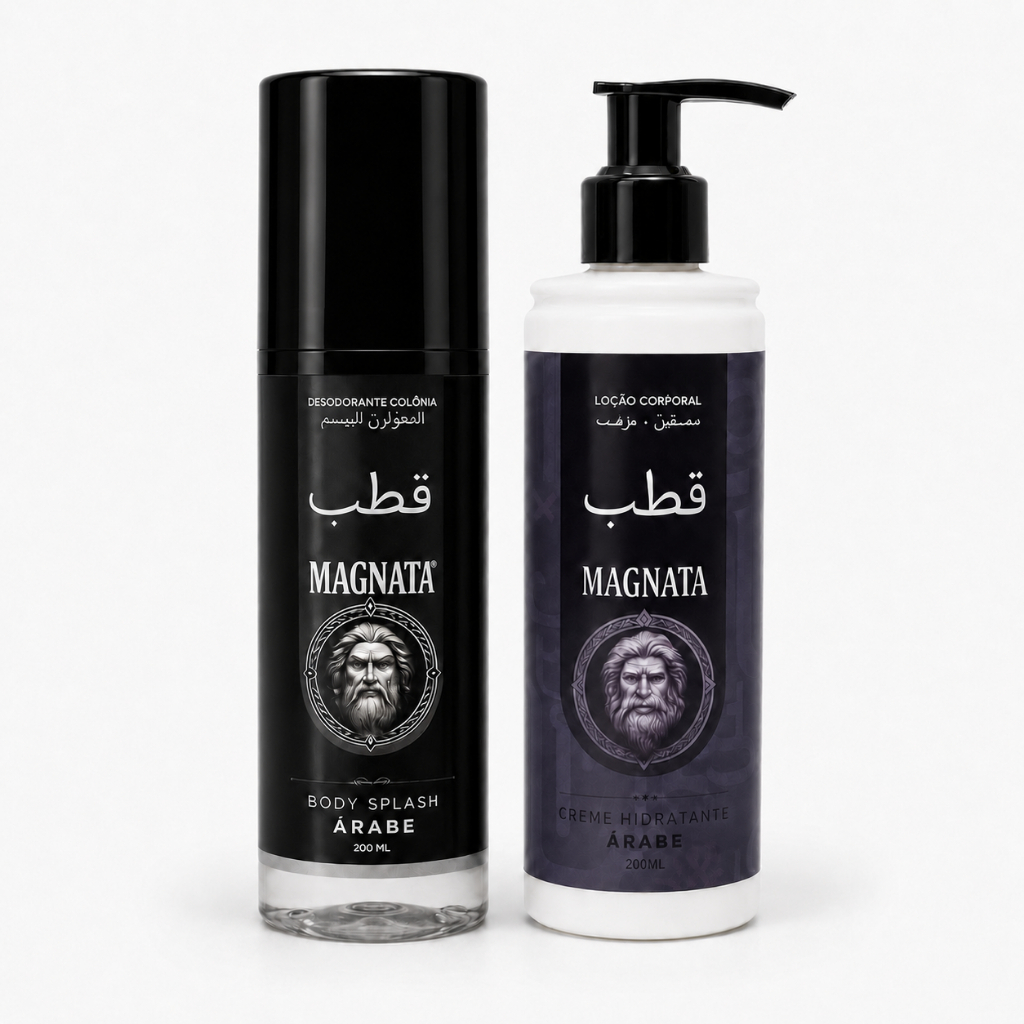 Kit Árabe Magnata Masculino Body Splash + Creme Hidratante 200ml | Perfume Oriental Amadeirado • Alta Fixação