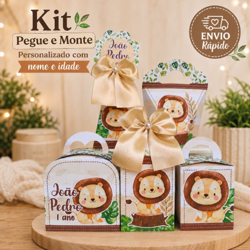 Kit Festa Personalizado Leãozinho Leão  Lembrancinhas Aniversário Caixinhas Chá de bebê