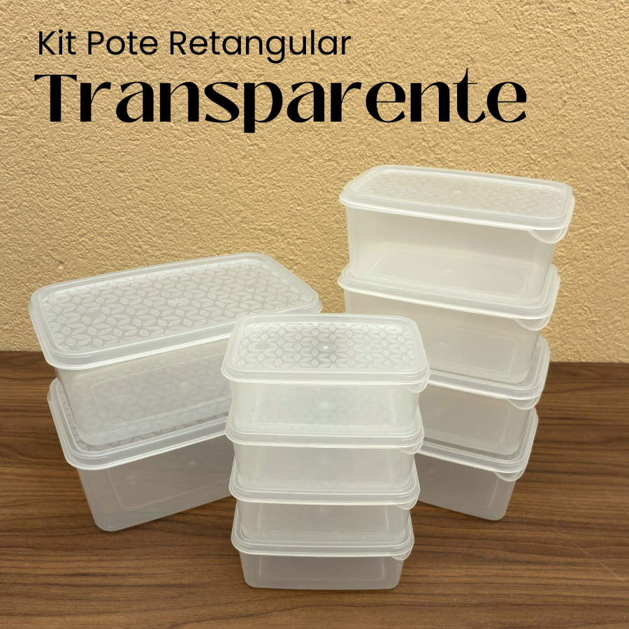 Kit 10 Potes Retangulares (500ml,1L e 2,5L) Transparentes com Tampa Marmita Mantimentos Freezer 3 e 5 unidades