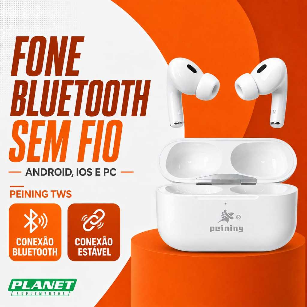 Fone de Ouvido Bluetooth Sem Fio Deep Bass com Case Carregador Peining PEI-P3301