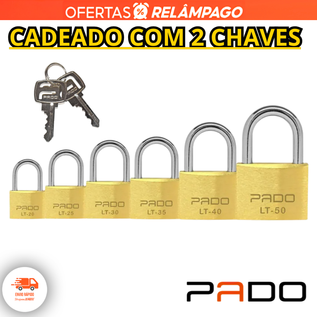 Cadeado Pado Em Latão Com 2 Chaves Segredos Diferentes 20 25 30 35 40 45 50 60 mm Resistente Oferta