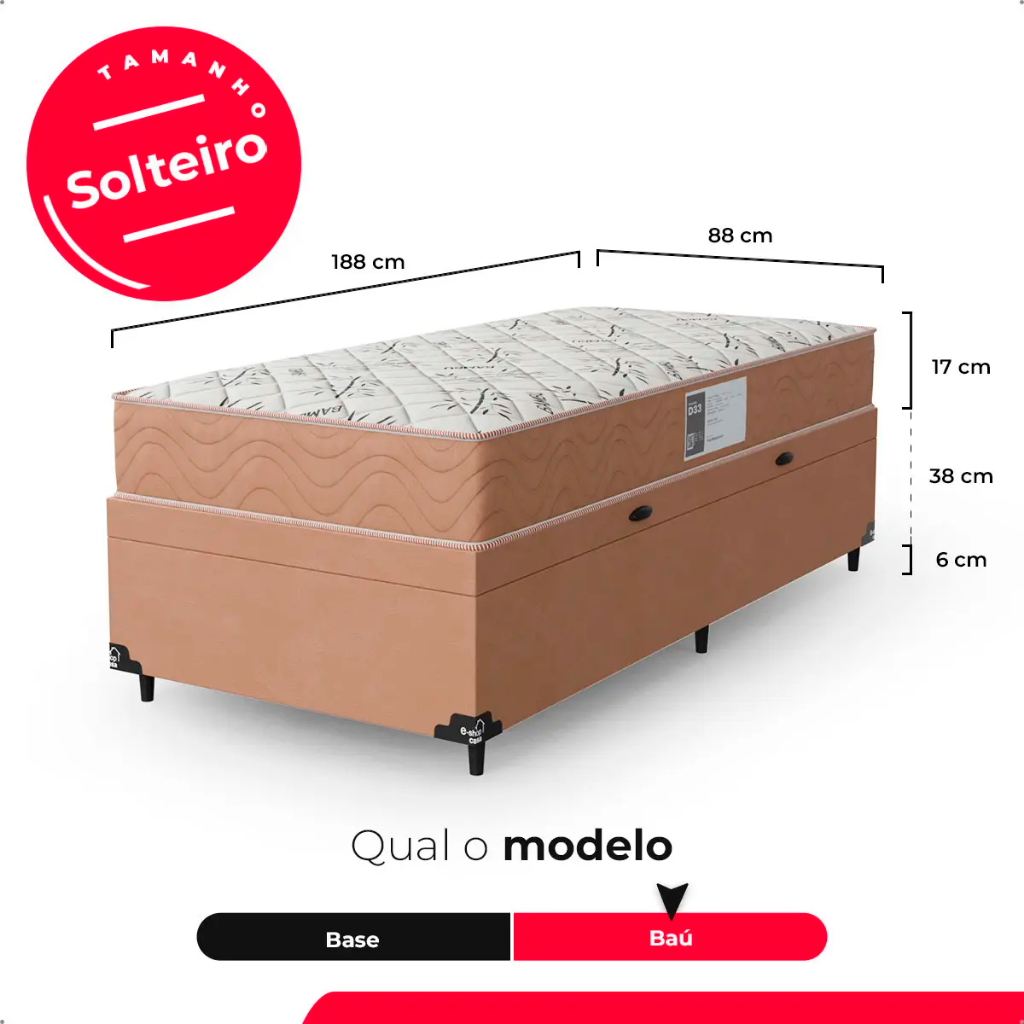 Cama Baú Solteiro + Colchão D33 One Face - Suede Bege - e-Shop Casa · foto 2