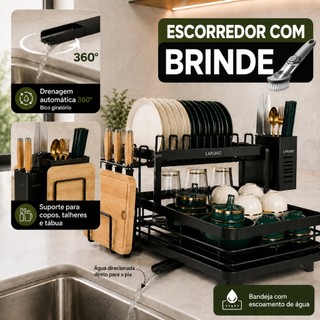 Escorredor de Louça Organizador de Pia Rack de Cozinha Duplo Aço Carbono com Porta Talher…