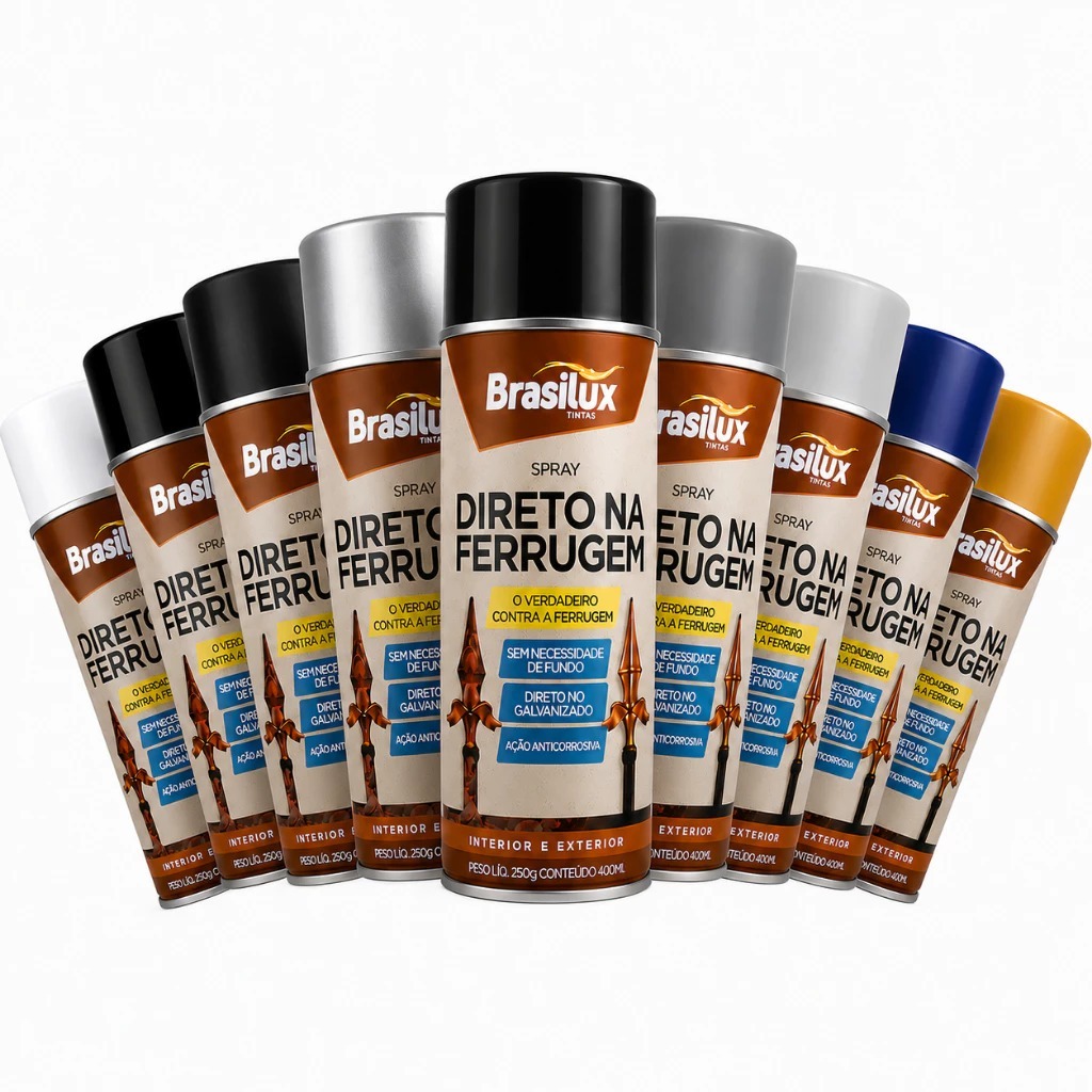 Tinta Spray Direto na Ferrugem Brasilux Galvanizado Anticorrosivo 400ml Cores Disponíveis
